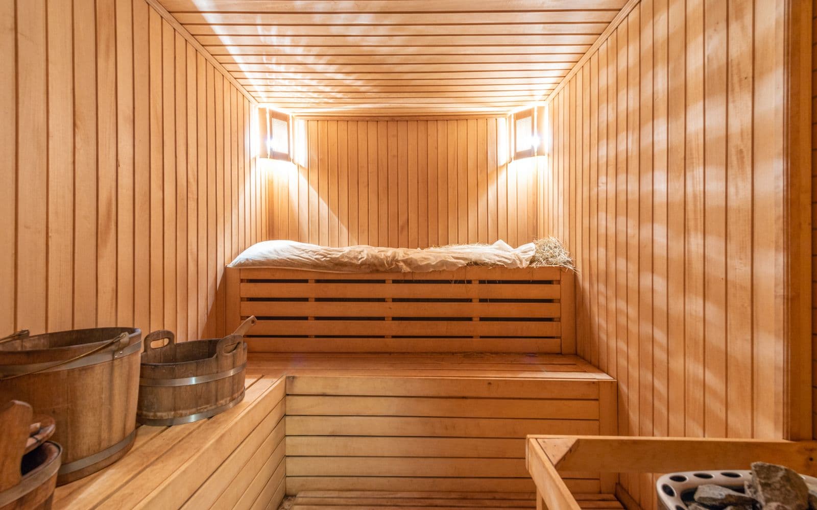 Warm wooden sauna interior